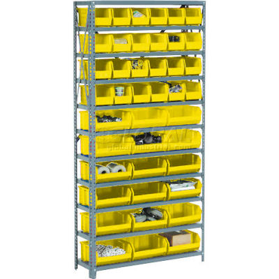 Global Industrial Steel Open Shelving - 28 YL 8-1/4x14-3/4x7 Stacking Bins 8 Shelves 36x12x73