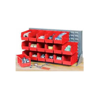 Global Industrial™ Louvered Bench Rack 36"W x 20"H - 18 of Red Premium Stacking Bins