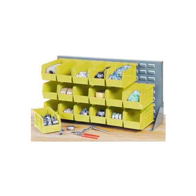 Global Industrial Louvered Bench Rack 36"W x 20"H - 18 of Yellow Premium Stacking Bins