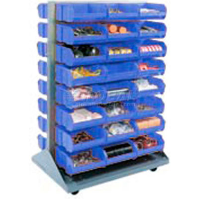 Global Industrial Mobile Double Sided Floor Rack - 96 Blue Stacking Bins 36 x 54