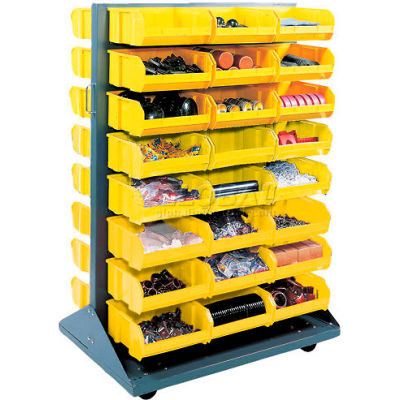Global Industrial™ Mobile Double Sided Floor Rack - 96 Yellow Stacking Bins 36 x 54