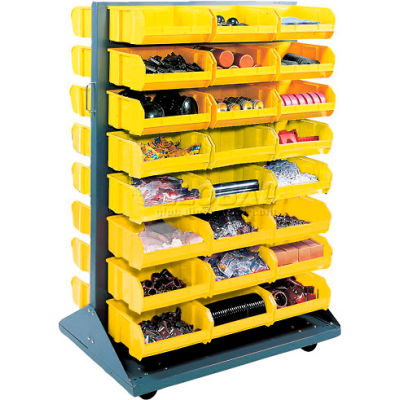 Global Industrial Mobile Double Sided Floor Rack - 48 Yellow Stacking Bins 36 x 54