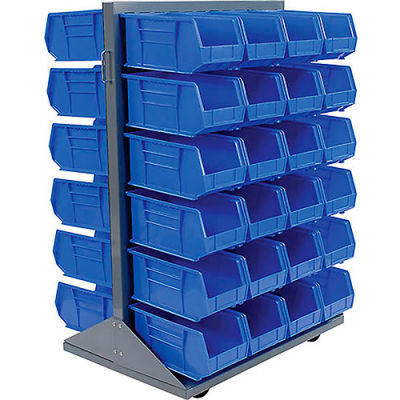 Global Industrial Mobile Double Sided Floor Rack - 48 Red Stacking Bins 36 x 54