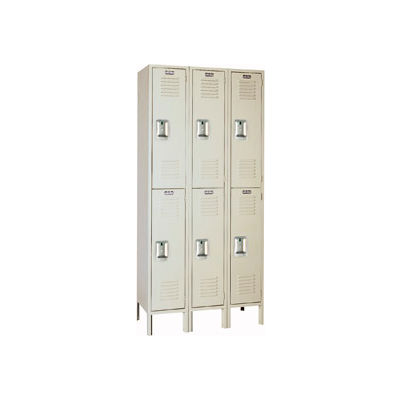Lyon Locker PP52223 Double Tier 12x18x36 3-Wide Recessed Handle Ready To Assemble Putty