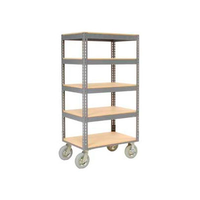 Easy Adjust Boltless 5 Shelf Truck 36 x 24 with Wood Shelves - Pneumatic Casters