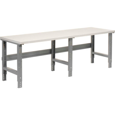 96"W x 36"D Adjustable Height Workbench C-Channel Leg - Plastic Laminate Square Edge - Gray