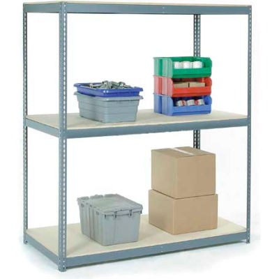 Global Industrial Wide Span Rack 48Wx48Dx84H, 3 Shelves Wood Deck 1200 Lb Cap. Per Level, Gray
