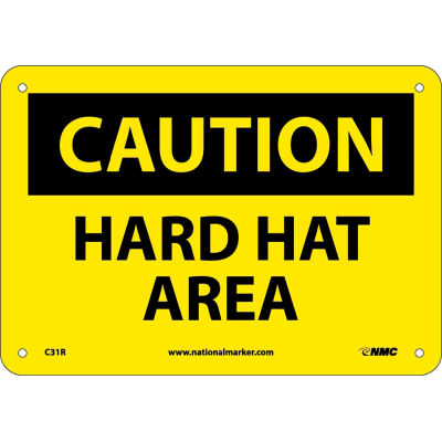 Safety Signs - Caution Hard Hat Area - Rigid Plastic 7"H X 10"W