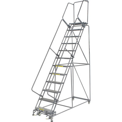 Perforated 24"W 12 Step Steel Rolling Ladder 21"D Top Step