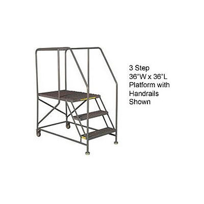 Mobile 3 Step Steel 36"W X 36"L Work Platform Ladder With Handrails - WLWP133636