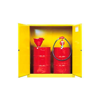 Justrite® Drum Cabinet 110 Gal.. Capacity Vertical Manual Close Flammable W/ Drum Support