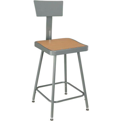 Interion® Shop Stool with Backrest - Steel - Adjustable Height 18" - 27" - Gray - Pkg Qty 2