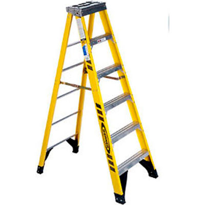 Werner 6' Fiberglass Step Ladder w/ Aluminum Tool Tray 375 lb. Cap - 7306