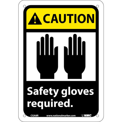 Graphic Signs - Caution Safety Gloves Required - Plastic 7"W X 10"H