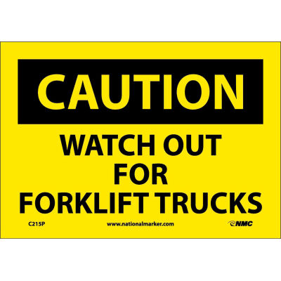 Safety Signs - Caution Watch Out Forklift Trucks - Vinyl 7"H X 10"W