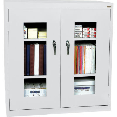 Sandusky Clear View Counter Height Cabinet CA2V361842 - 36x18x42, Light Gray