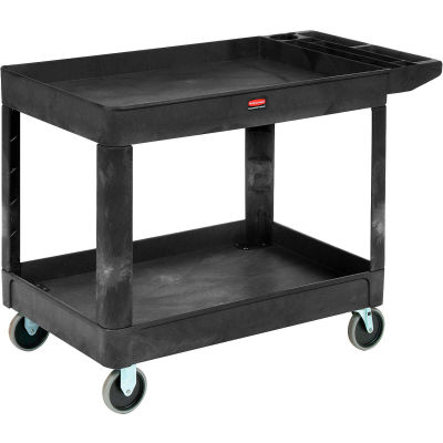 Rubbermaid® Plastic Tray Top Utility Cart, 2 Shelf, 54"Lx25"W, 5" Casters, Black