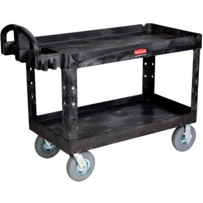 Rubbermaid® Plastic Utility Cart w/2 Shelves, 750 lb. Capacity, 54"L x 25"W x 36"H, Black