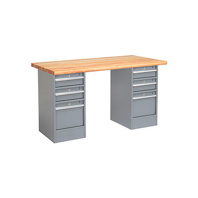 Global Industrial 60 x 30 Pedestal Workbench - 6 Drawers, Maple Block Safety Edge - Gray