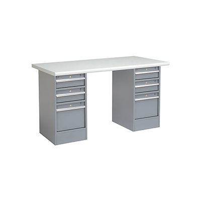 Global Industrial 60 x 30 Pedestal Workbench - 6 Drawers, Plastic Laminate Safety Edge - Gray