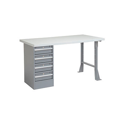 Global Industrial 72 x 30 Pedestal Workbench - 4 Drawers, Plastic Laminate Square Edge - Gray