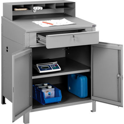 Global Industrial Cabinet Shop Desk - Pigeonhole Riser 34-1/2"W x 30"D x 51-1/2"H - Gray