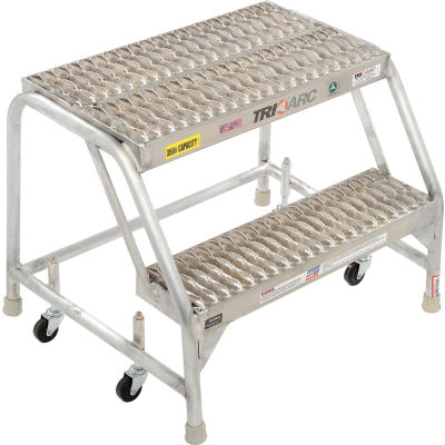 2 Step Aluminum Rolling Ladder, 24"W Grip Step, W/O Handrails - WLAR002245
