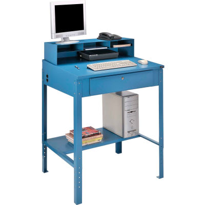 Global Industrial Shop Desk - Pigeonhole Riser 34-1/2"W x 30"D x 38"H Sloped Surface - Blue