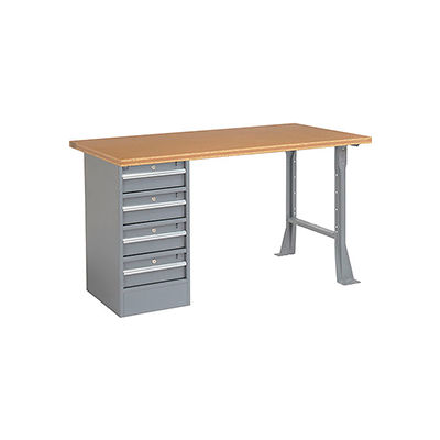 Global Industrial 60"W x 30"D Pedestal Workbench - 4 Drawers, Shop Top Square Edge - Gray