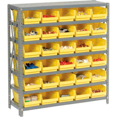 Global Industrial Steel Shelving with 30 4"H Plastic Shelf Bins Yellow, 36x12x39-7 Shelves