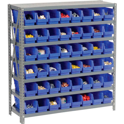 Global Industrial Steel Shelving with 48 4"H Plastic Shelf Bins Blue, 36x12x39-7 Shelves