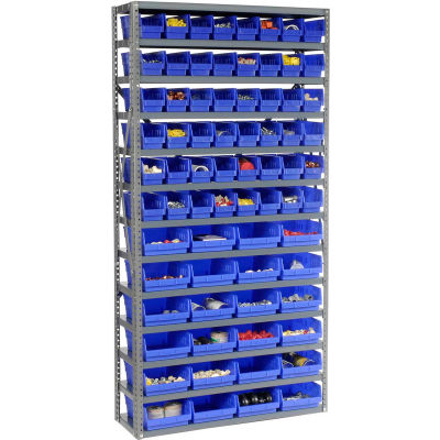 Global Industrial Steel Shelving - Total 72 4"H Plastic Shelf Bins Blue, 36x12x72-13 Shelves