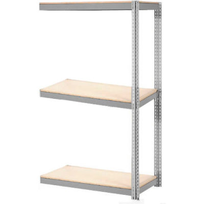 Global Industrial Expandable Add-On Rack 48x18x84 3 Level Wood Deck 1500 lb. Cap Per Level GRY