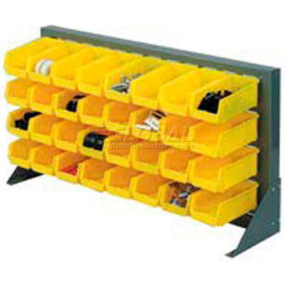 Global Industrial Louvered Bench Rack 36"W x 20"H - 22 of Yellow Premium Stacking Bins