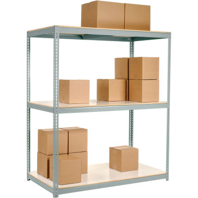 Global Industrial Wide Span Rack 96Wx36Dx60H, 3 Shelves Laminated Deck 1100 Lb Per Level, Gray