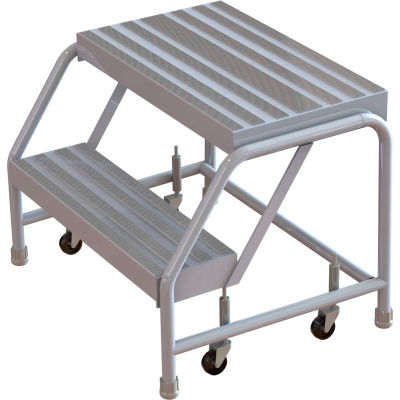 2 Step Aluminum Rolling Ladder, 24" W Ribbed Step, W/O Handrails - WLAR002244
