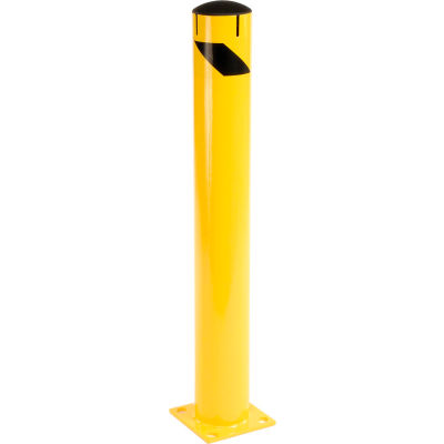 Global Industrial Steel Bollard Removable Plastic Cap & Chain Slot, Existing Concrete 5.5x42