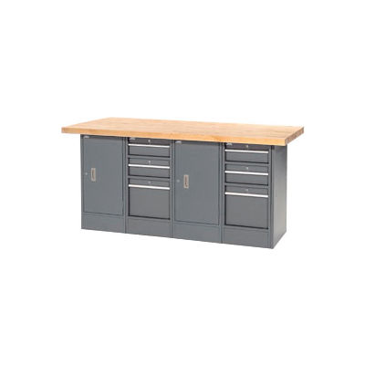 72"W x 30"D Maple Top 6 Drawer/2 Cabinet Workbench
