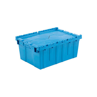 Global Industrial™ Plastic Attached Lid Shipping and Storage Container 21-7/8x15-1/4x9-11/16 BL