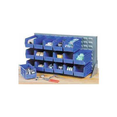 Global Industrial Louvered Bench Rack 36"W x 20"H - 22 of Blue Premium Stacking Bins