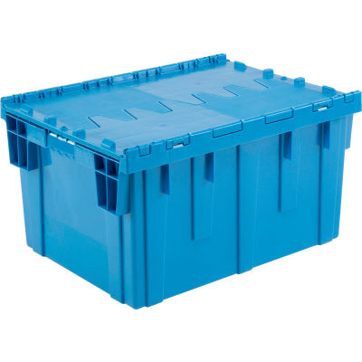 Global Industrial™ Plastic Shipping/Storage Tote W/Attached Lid, 28-1/8"x20-3/4"x15-5/8", Blue