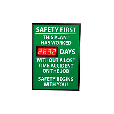 Digital Safety Scoreboard Sign - Safety First, This Plant, Lost Time