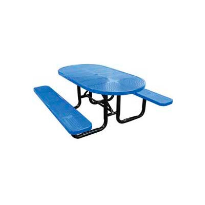 72" Oval Perforated Metal Surface Mount Picnic Table - Blue