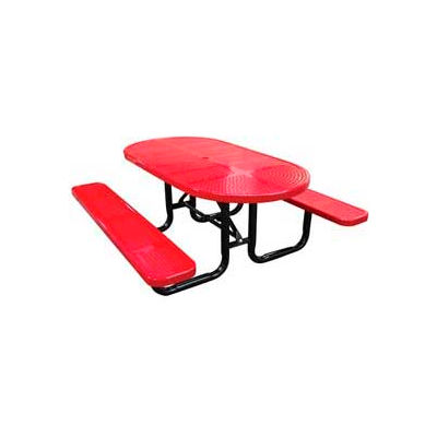72" Oval Perforated Metal Surface Mount Picnic Table - Red