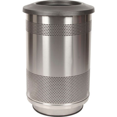 Perforated Stadium Series® Trash Container w/Flat Top - 55 Gallon Stainless - SC55-01-SS-FT
