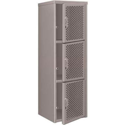 Pucel Heavy Duty Extra Wide Vented Steel Locker Triple Tier 24x24x74 3 Door Gray