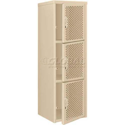 Pucel Heavy Duty Extra Wide Vented Steel Locker Triple Tier 24x24x74 3 Door Putty