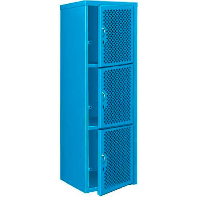 Pucel Heavy Duty Extra Wide Vented Steel Locker Triple Tier 24x24x74 3 Door Blue
