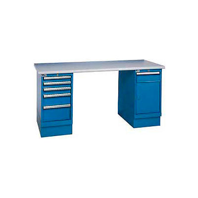 72x30 Square Plastic Pedestal Workbench with 5 Drawers & Cabinet