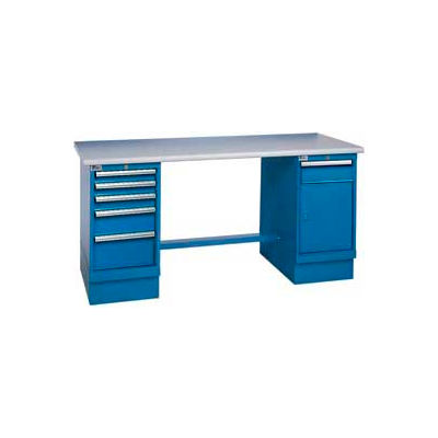 72x30 Safety Plastic Pedestal Workbench with 5 Drawers & Cabinet
